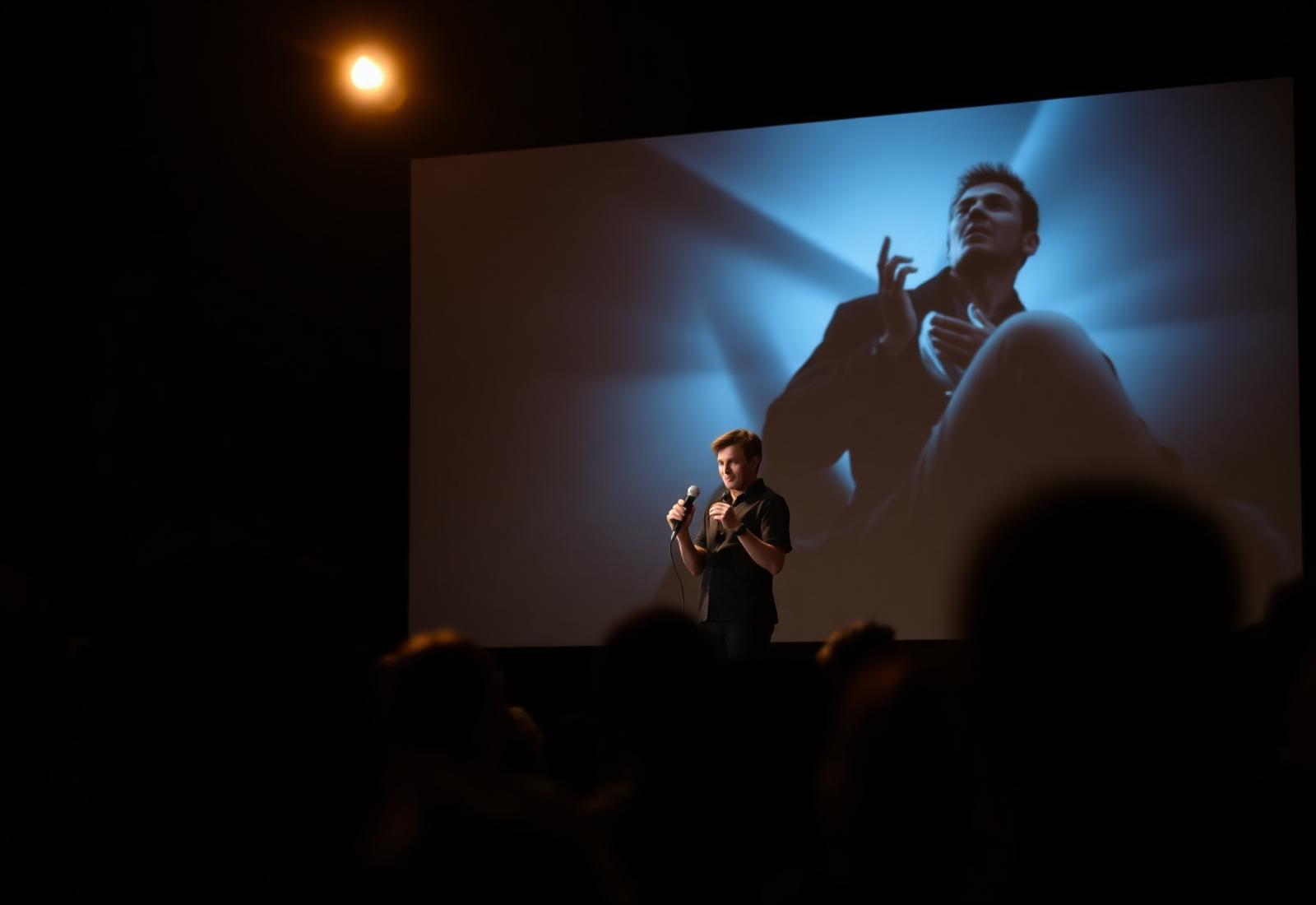 Filmmaker doing a Q&A on stage